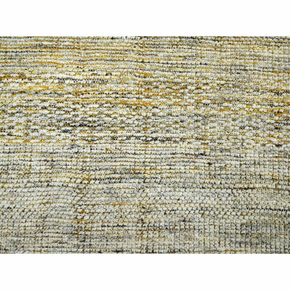 10'X10' Yellow Pure Wool Round Rug Hand Knotted Oxidized Grass Design