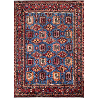10'X13'6" Blue Afghan Ersari Caucasian Design Revival Hand Knotted Wool Rug