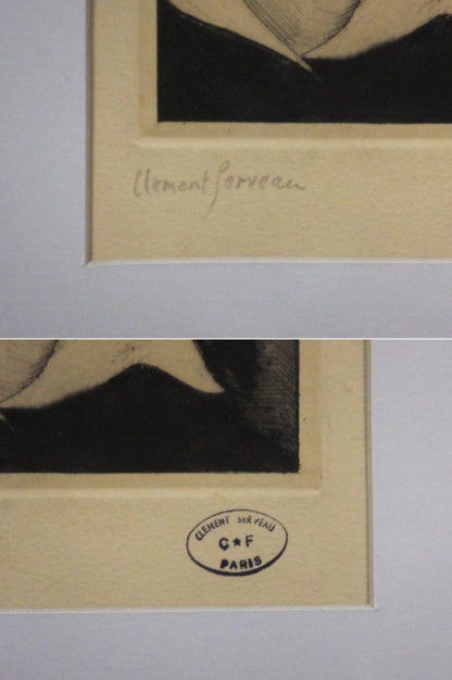 Clement Serveau Signed Drypoint Etching "Gentleman" 1Er Tat Stamp  French