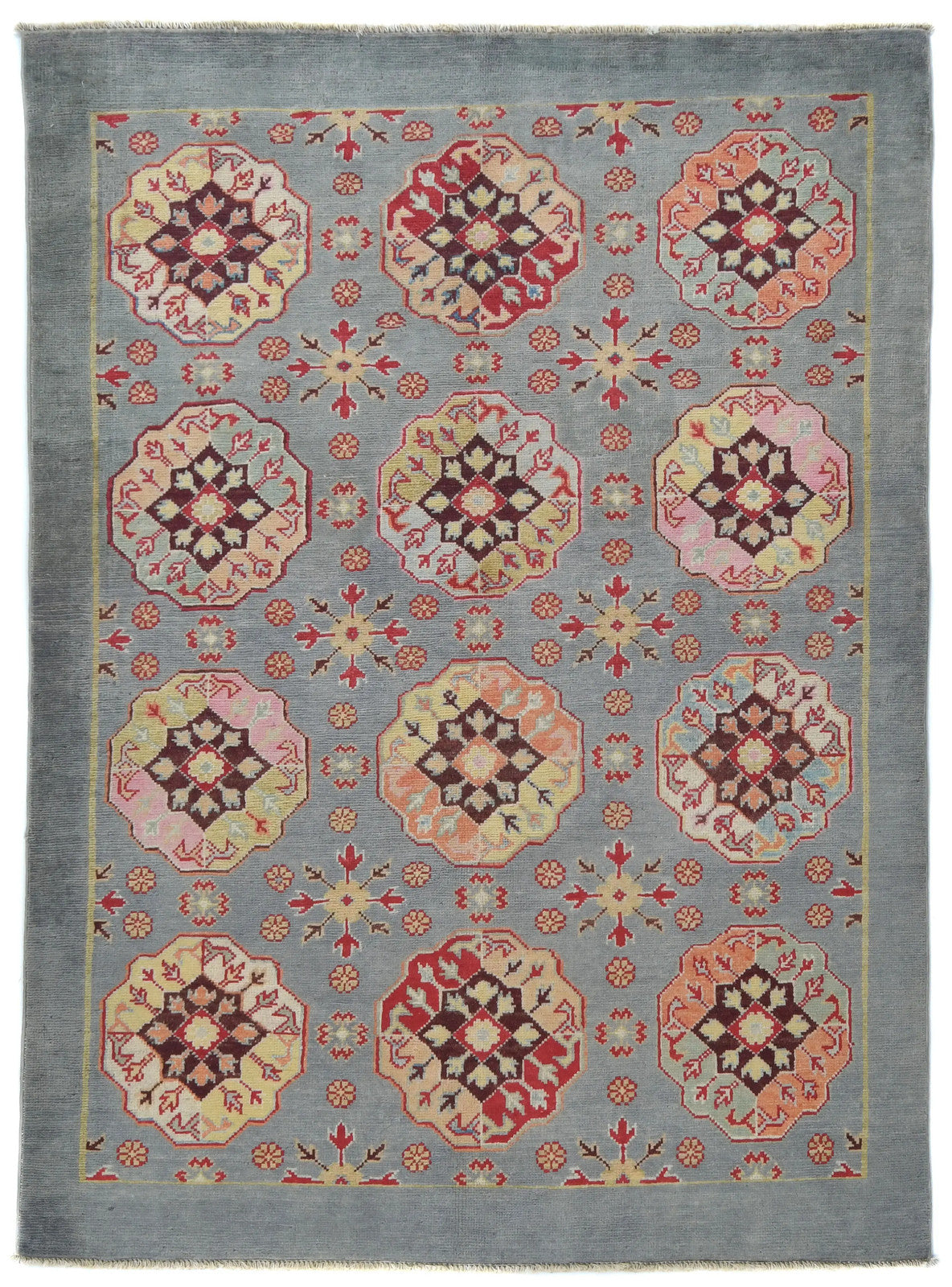 Hand-Knotted Kazak Oushak Rug 4X6 Ft Geometric