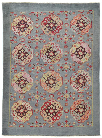 Hand-Knotted Kazak Oushak Rug 4X6 Ft Geometric