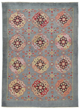 Hand-Knotted Kazak Oushak Rug 4X6 Ft Geometric