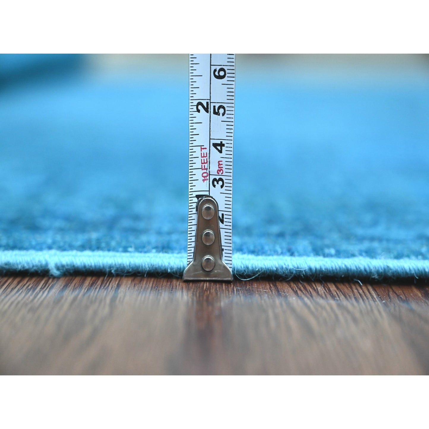 Rug 5'3"x7'7" Blue Overdyed Peshawar with Heris Design Hand Knotted Wool