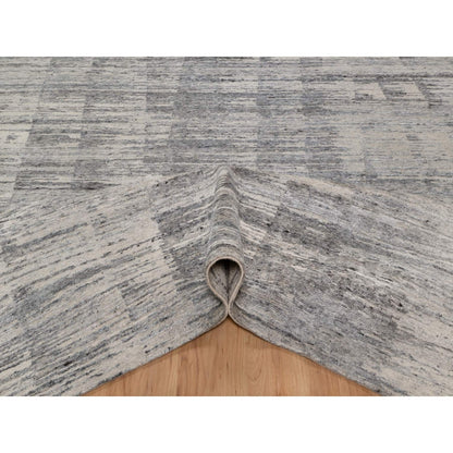 8'X10'2" Gray-Ivory Modern Design Hand Knotted Undyed Natural Wool Rug