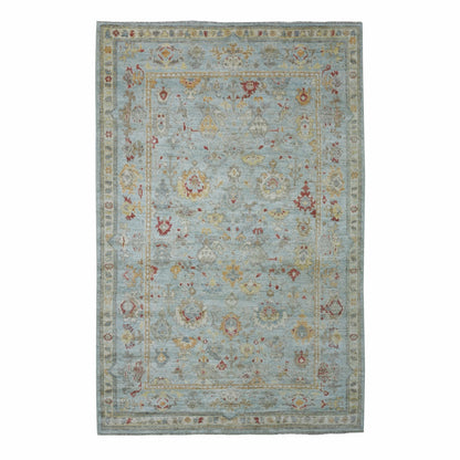 6'2"X9'5" Blue Afghan Angora Oushak Hand Knotted Pure Wool Oriental Rug
