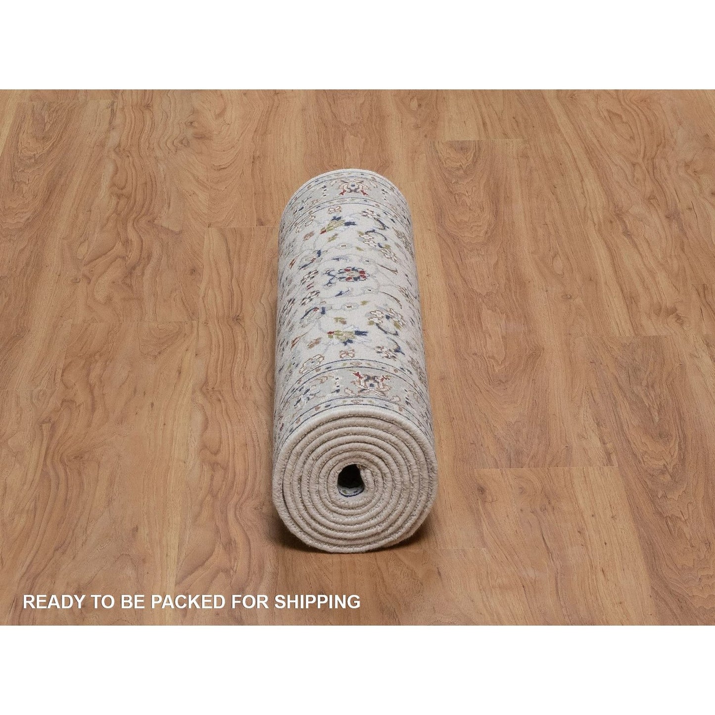 2'9"x10' Ivory Nain with Floral Design Hand Knotted Wool & Silk Runner Rug
