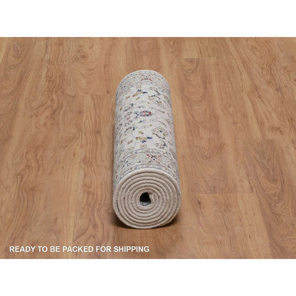 2'9"x10' Ivory Nain with Floral Design Hand Knotted Wool & Silk Runner Rug