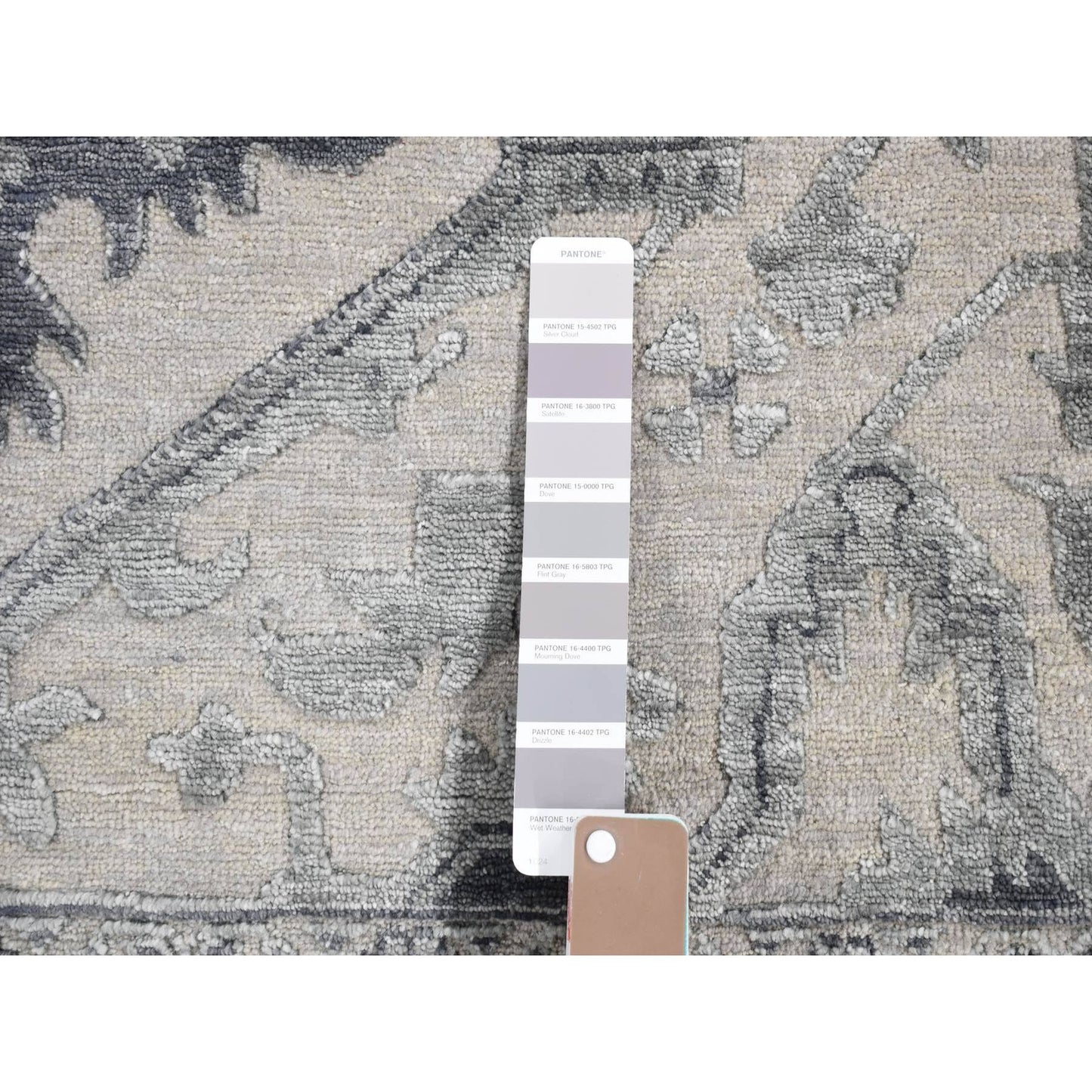 9'X12' Ash Grey Heriz Design Wool And Silk Hand Knotted Oriental Rug