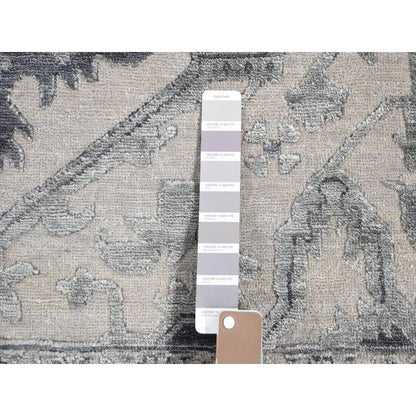 9'X12' Ash Grey Heriz Design Wool And Silk Hand Knotted Oriental Rug