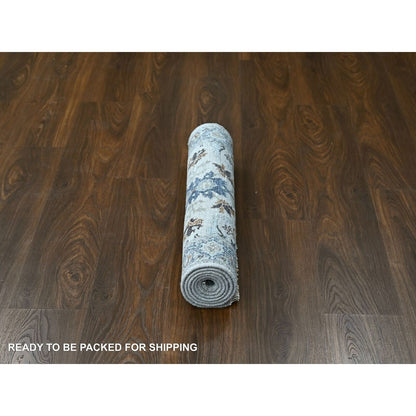 2'5"X5'10" White Oushak With Floral Motifs Hand Knotted Wool Runner Rug