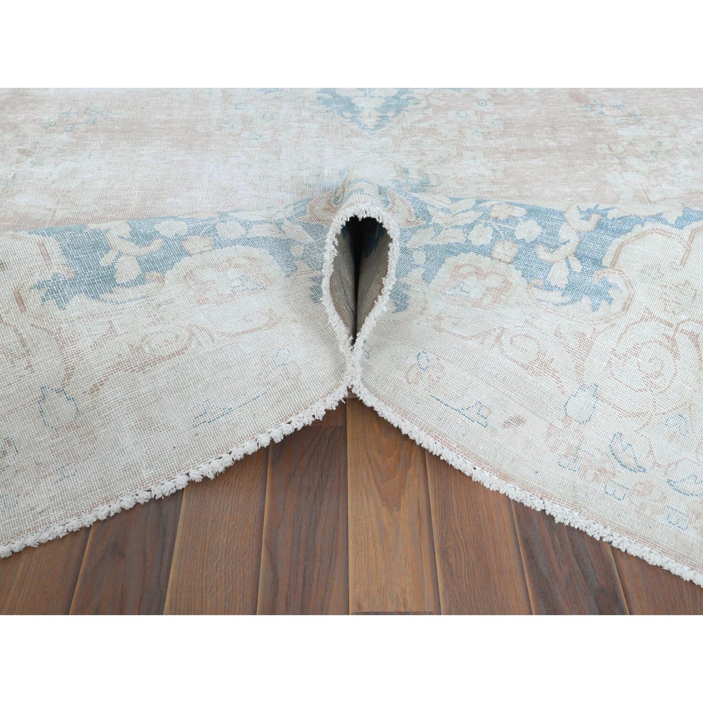 9'9"X13'3" Worn Wool Hand Knotted Pink Vintage Farsian Karman Rug