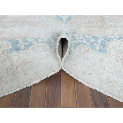 9'9"X13'3" Worn Wool Hand Knotted Pink Vintage Farsian Karman Rug