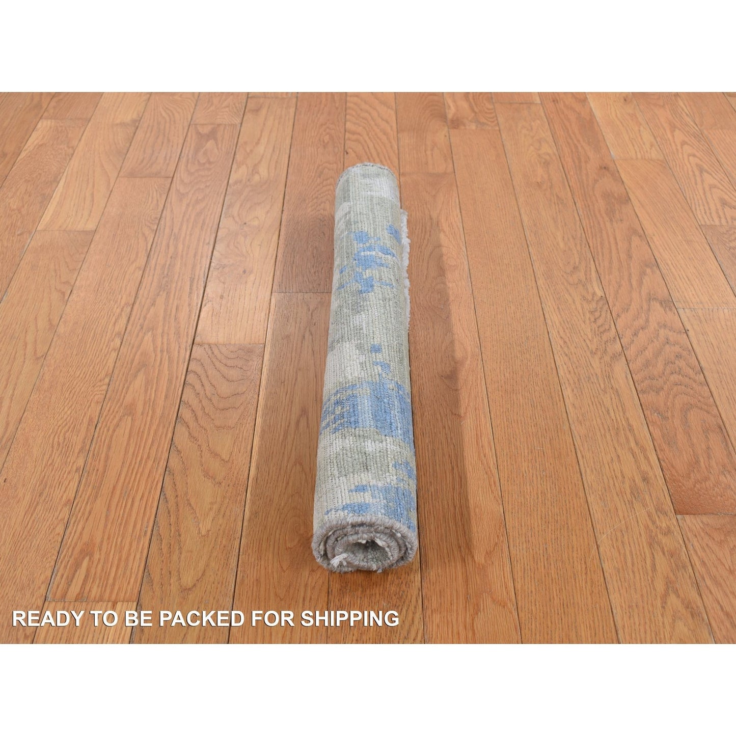 2'X2' Bone White Sample Modern Silk With Wool Hand Knotted Square Rug