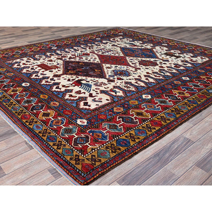 8'4"X9'3" Navajo White Turkish Knot Design Wool Hand Knotted Oriental Rug