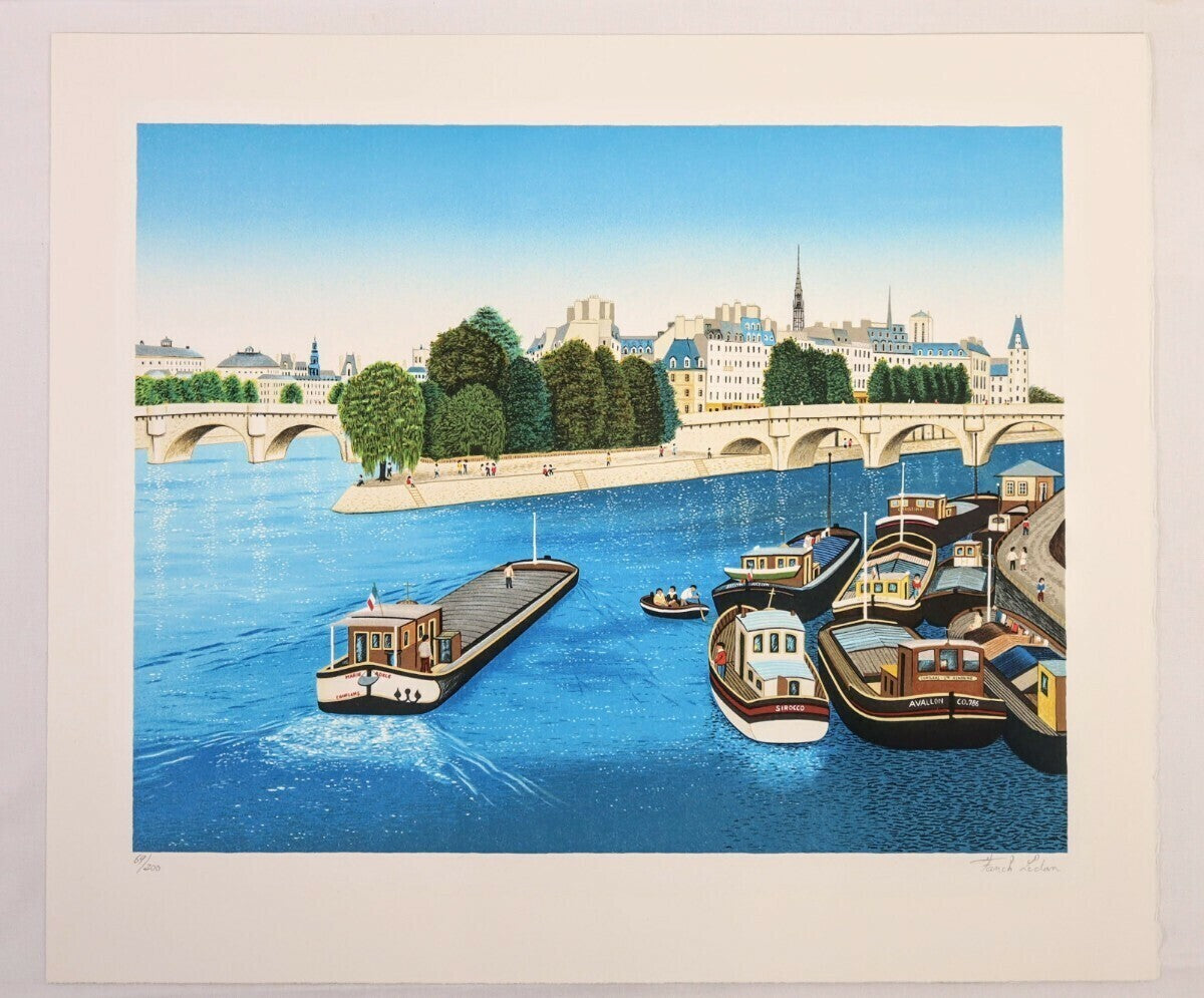 Fanch Ledan (France 1949) Original Lithograph Signed Framed - Seine River Paris