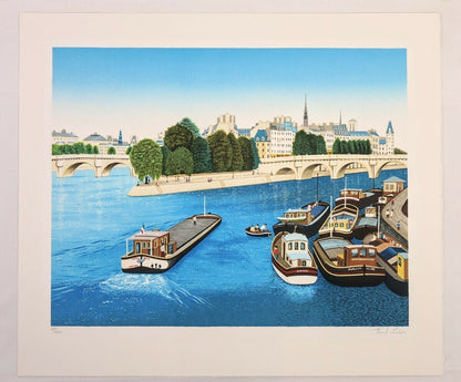 Fanch Ledan (France 1949) Original Lithograph Signed Framed - Seine River Paris