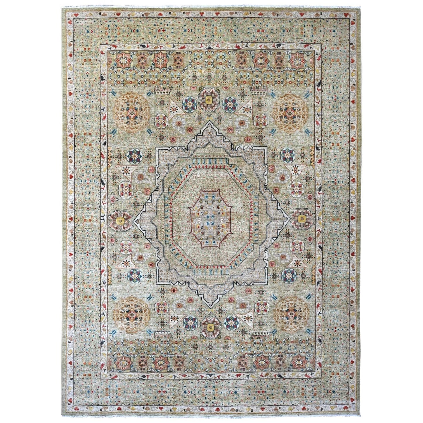 10'X13'4" Green 14Th Century Mamluk Dynasty Pattern Hand Knotted Wool Rug