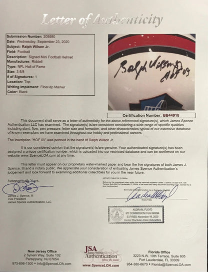 Ralph Wilson Jr. Autographed Hall Of Fame Mini Helmet (Jsa)