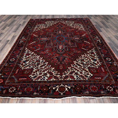 7'3"X9'5" Red Vintage Zoroastrian Heris 100% Wool Hand Knotted Oriental Rug