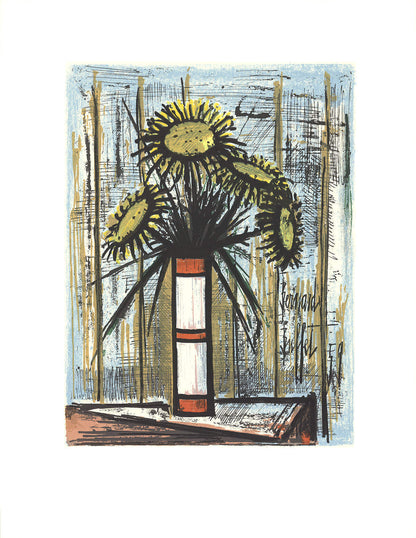 Y BERNARD BUFFET Sunflowers 33.75" x 25.75" Serigraph 1975 Modernism Multicolor