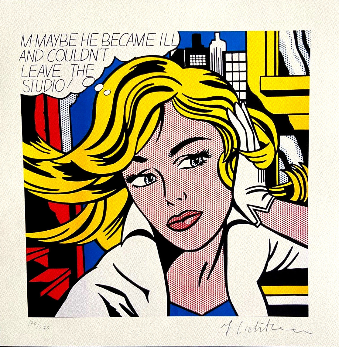 Roy Lichtenstein Lithograph "M-Maybe" Signed Limited Edition Coa