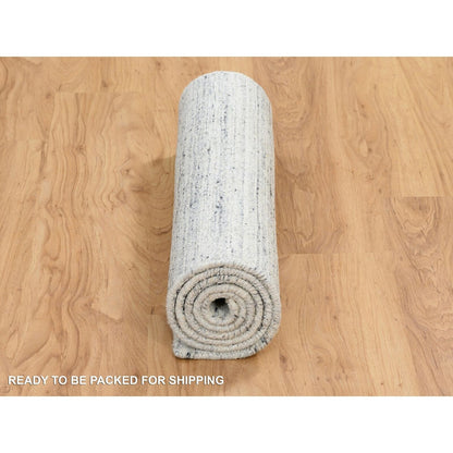 2'6"X6' Ivory Wool Hand Loomed Plain Modern Striae Design Runner Rug