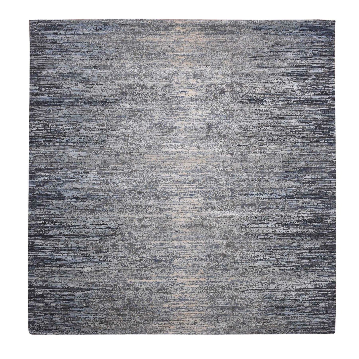 8'2"X8'2" Blue Oceanic Wool And Pure Silk Hand Knotted Square Rug