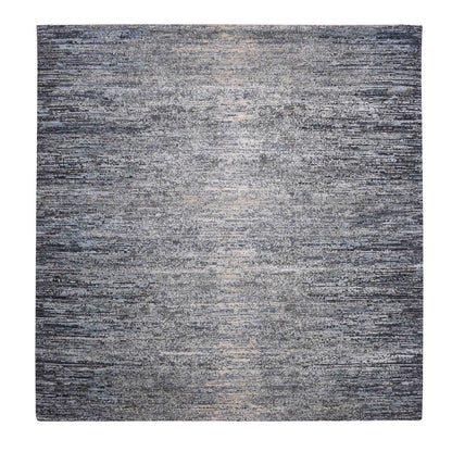 8'2"X8'2" Blue Oceanic Wool And Pure Silk Hand Knotted Square Rug