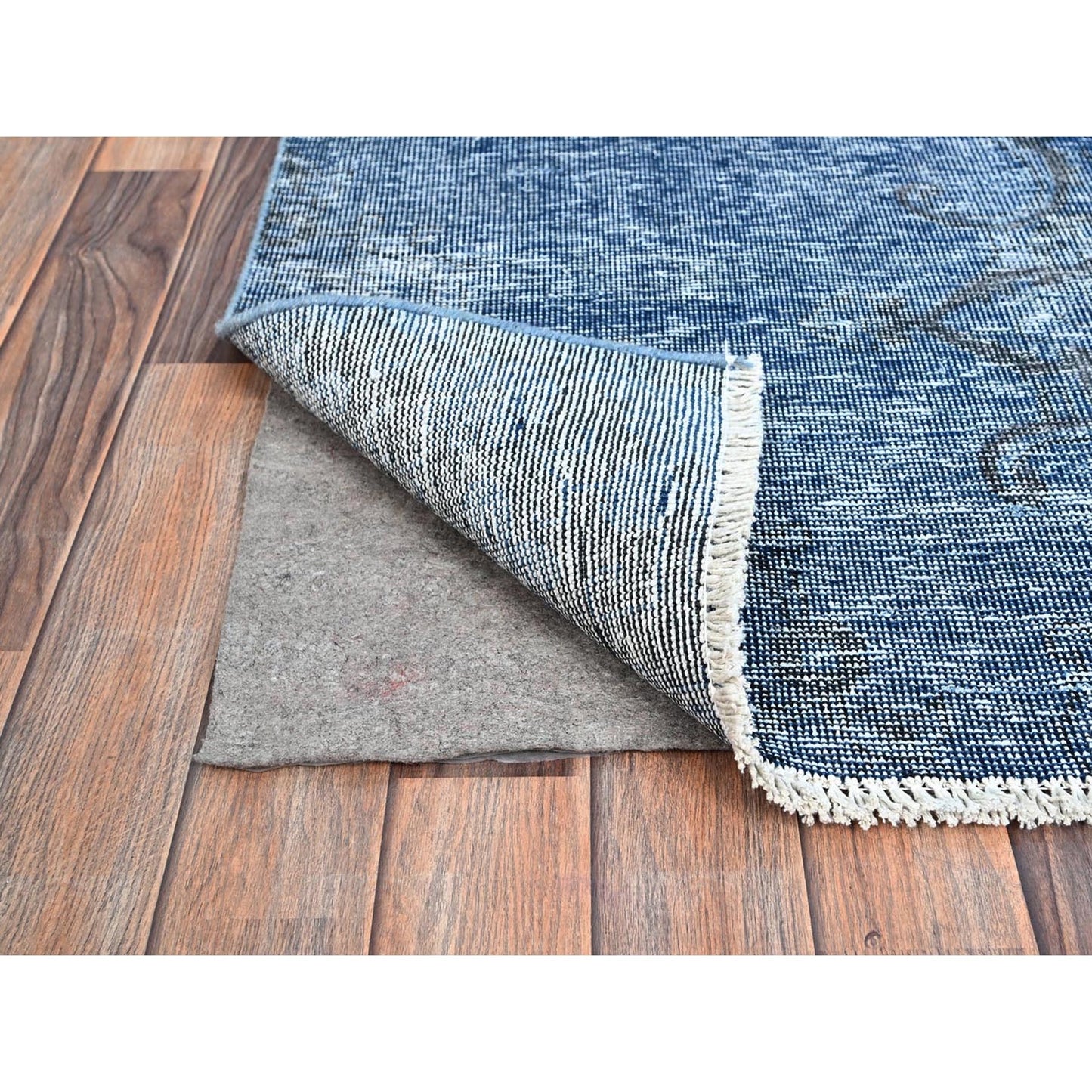 3'1"X5'1" Lichen Blue Hand Knotted Abrash Distressed Wool Oriental Rug