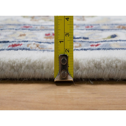 7'10"X10'3" Ivory Nain With Flower Pattern Wool And Silk Hand Knotted Rug