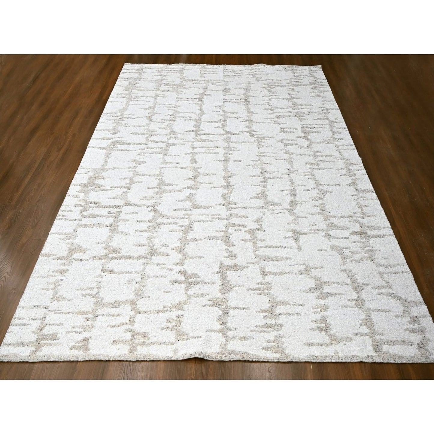 12'X14'10" Ivory Minimalist Swedish Design Hand Knotted Pure Wool Xl Rug