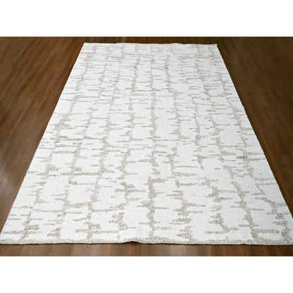 12'X14'10" Ivory Minimalist Swedish Design Hand Knotted Pure Wool Xl Rug