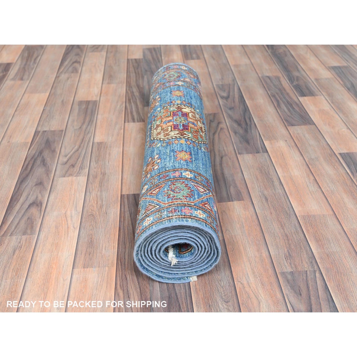 2'7"X9'9" Steel Blue Afghan Super Kazak Wool Hand Knotted Oriental Rug