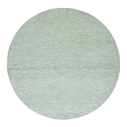 8'X8' Earl Gray Hand Knotted 100% Undyed Wool Grass Design Round Rug