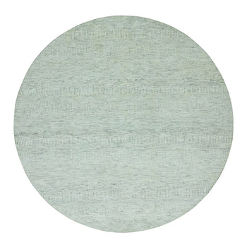 8'X8' Earl Gray Hand Knotted 100% Undyed Wool Grass Design Round Rug