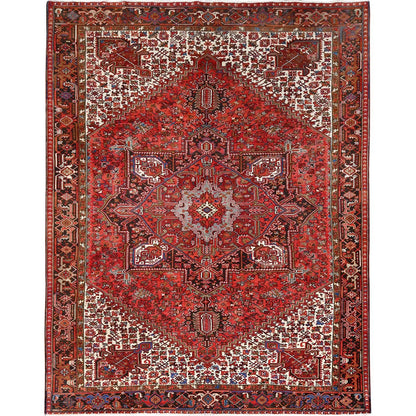 9'8"X12'9" Red Pure Wool Hand Knotted Semi Antique Zoroastrian Heris Rug