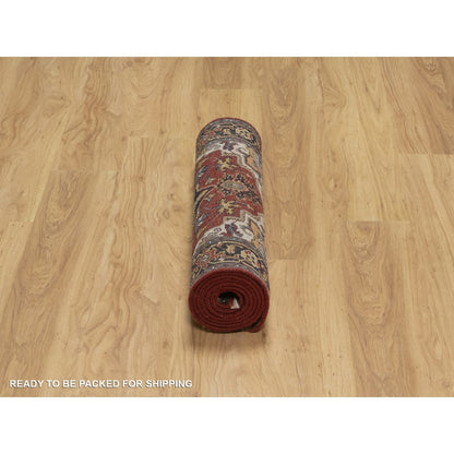 2'9"X8'1" Red Hand Knotted Rug Antiqued Fine Heris Revival Wool Runner