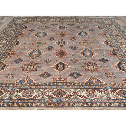 9'9"X9'9" Silver Pink Afghan Super Kazak Wool Hand Knotted Square Rug