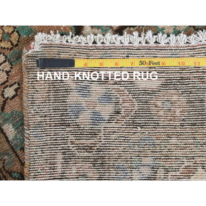 3'3"X10'4" Brown Vintage Farsian Worn Wool Hand Knotted Runner Rug