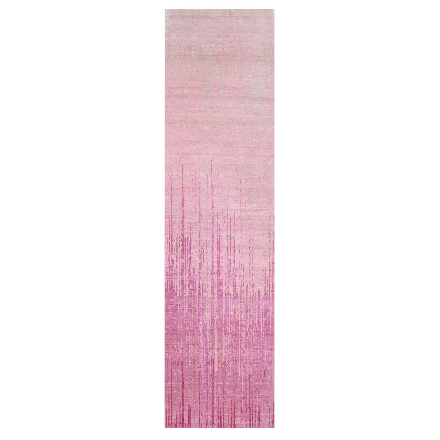 2'6"X10'1" Pink Vertical Ombre Design Wool Hand Knotted Runner Rug