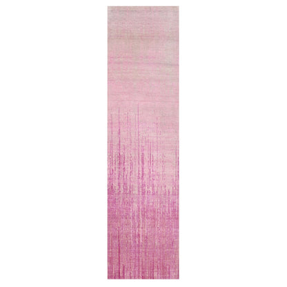 2'6"X10'1" Pink Vertical Ombre Design Wool Hand Knotted Runner Rug
