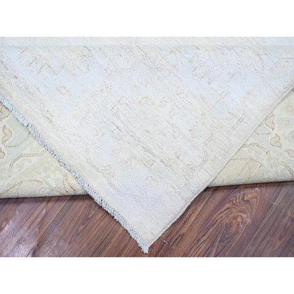 8'X9'8" Cream Hand Knotted White Wash Peshawar Extra Soft Wool Rug