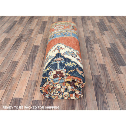 9'1"X11'8" Orange Afghan Peshawar Bookshaish Pure Wool Hand Knotted Rug