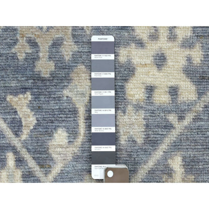 2'7"X11'5" Charcoal Gray Afghan Angora Ushak Hand Knotted Wool Runner Rug