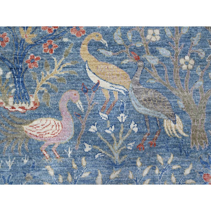 8'1"X16'2" Sea Blue Afghan Peshawar Hand Knotted Gallery Size Runner Rug