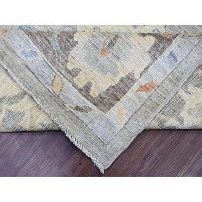 9'10"X13'6" Gray Afghan Angora Oushak Leaf Design Hand Knotted Wool Rug