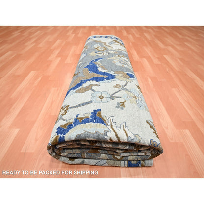 9'2"X12'1" Ivory Zoroastrian Ispahan Inspired Hand Knotted 100% Wool Rug