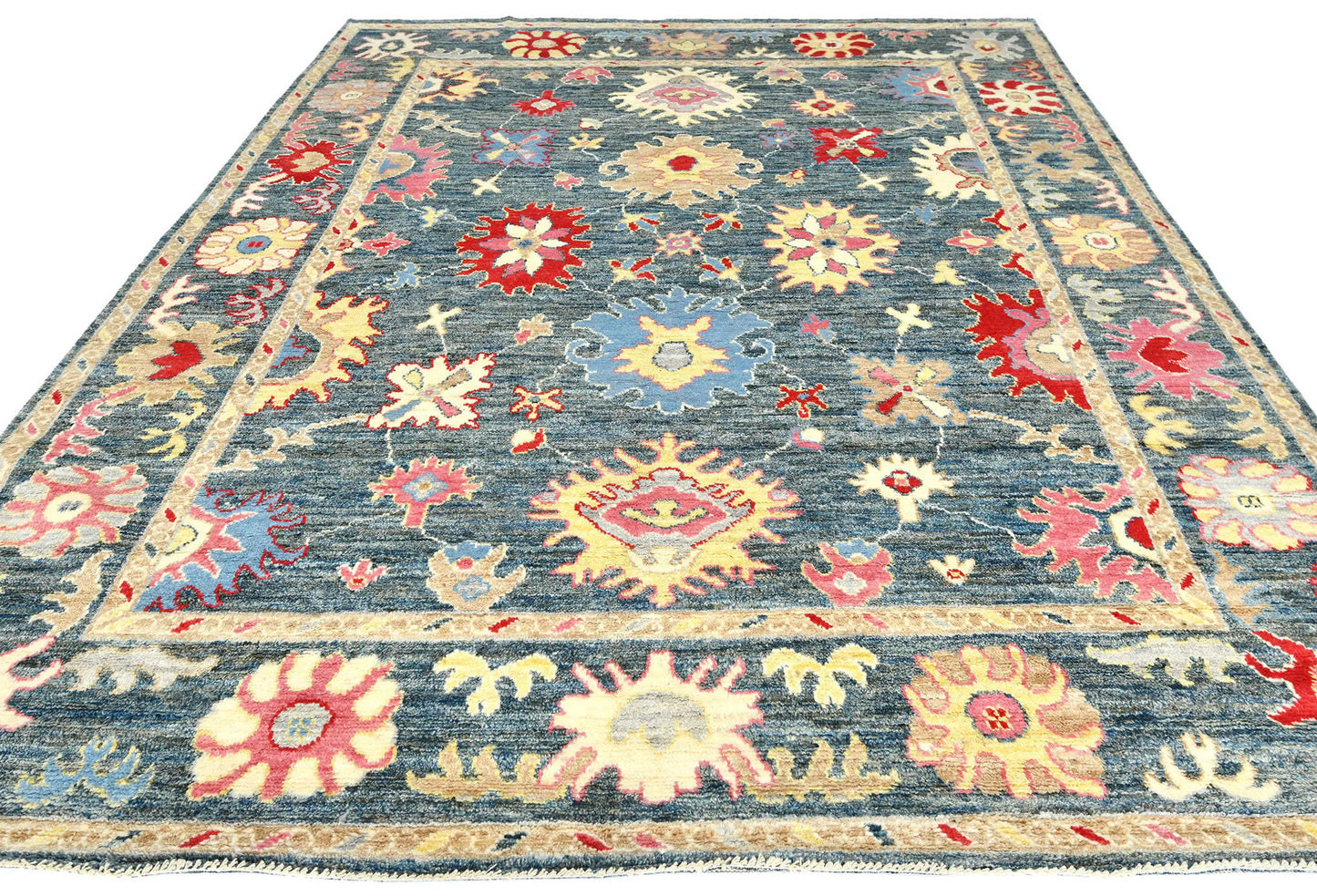 Handmade Floral Transitional Oriental Rug 8x10 ft Muted Gray Living Room Carpet