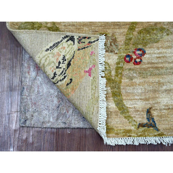 2'X3' Beige Mat Rug Sparrows On The Tree Peshawar Hand Knotted Soft Wool