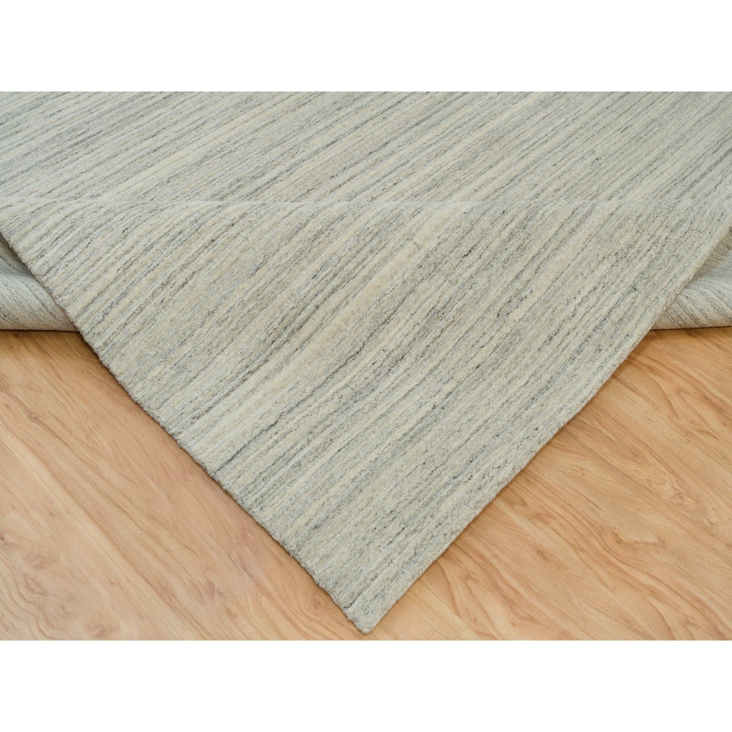 10'1"X14' Old Wood White Hand Loomed Plain Modern Design Undyed Wool Rug